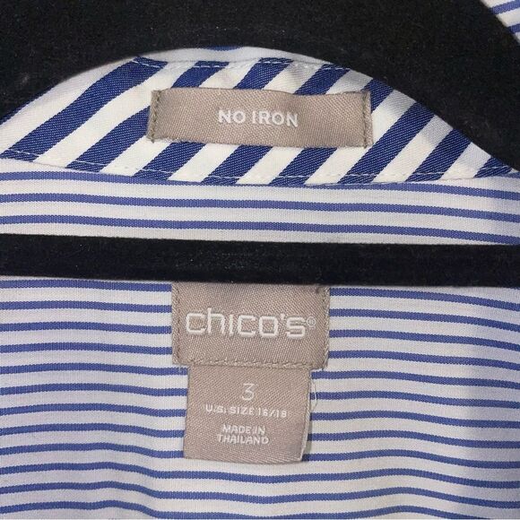 Chico's Size XL No Iron Cotton Striped Button-Up Shirt with Tie Front Waist - Picture 4 of 8